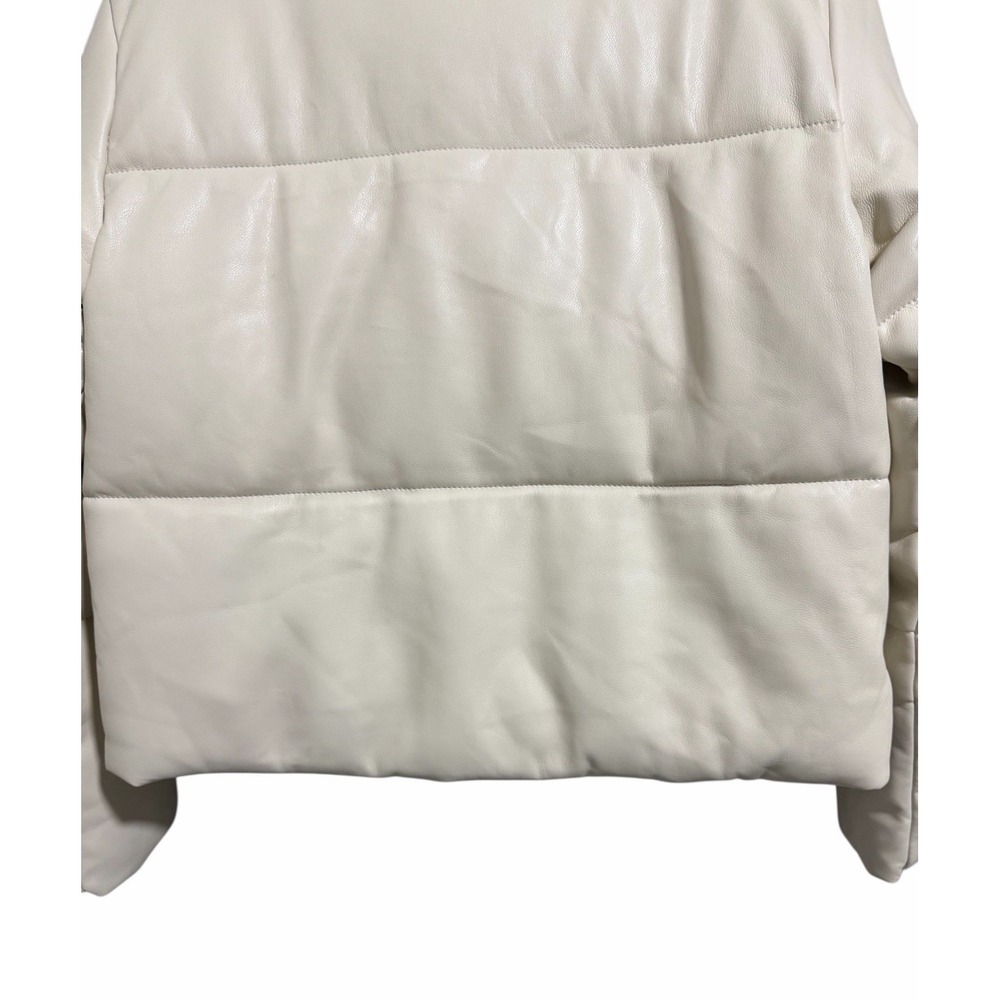Abercrombie & Fitch Mini Puffer Vegan Leather Jacket Cream Women's Size‎ Small - Picture 6 of 11